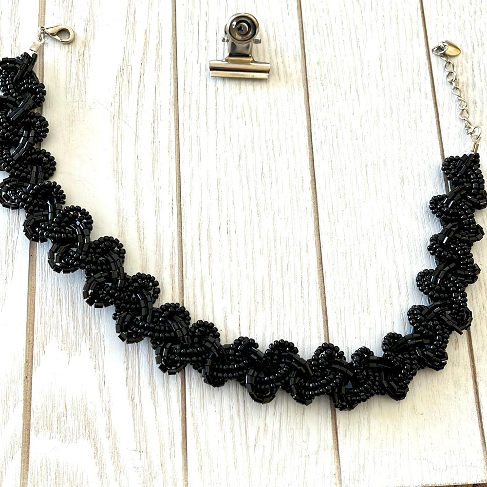 Black braided beaded choker necklace